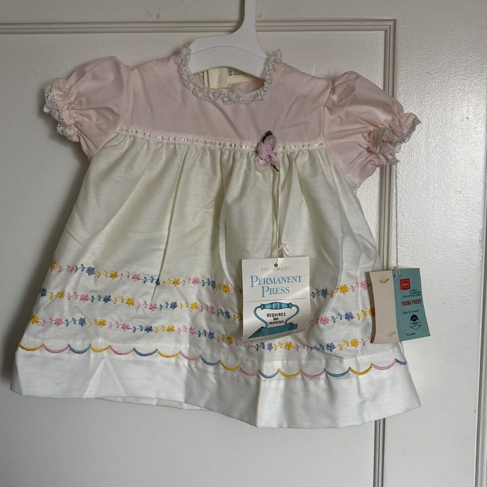 NOS Vintage Sears Dress Baby Girl 18 M Original Tags Embroidered Lace Springmaid